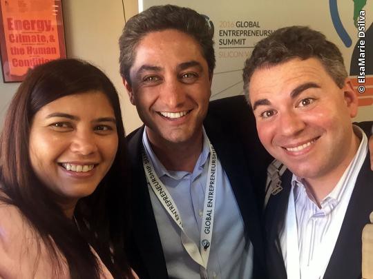 Elsa poses with her mentors and Safecity investors Antonio Gracias and Brad Sheftel. [Photo courtesy of Elsa D’Silva]